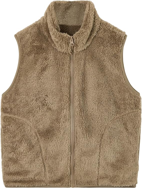 Rolanko Girls Boys Sherpa Fleece Vest Sleeveless Jacket | Warm Fuzzy, Full Zip, High Collar, with Pockets, Fall Winter