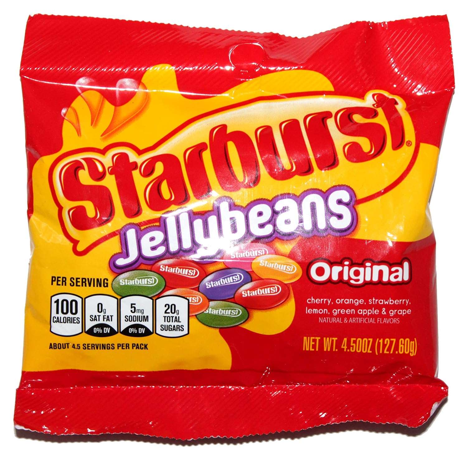 Starburst 1 Bag Jellybeans - Original Flavors - Cherry, Orange, Strawberry, Lemon, Green Apple &amp; Grape - Chewy Candy 4.50 oz