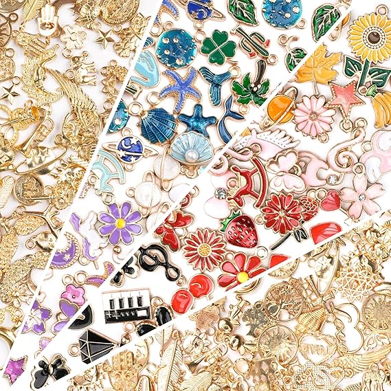 Sistenia 200PCS Charms for Jewelry Making, Bag Charms Bulk Mixed Color