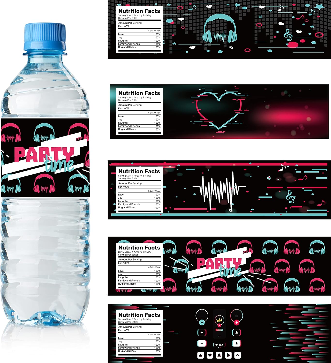 Water Bottle Labels for TIK-TOK Party Decorations， Musical DJ Short Video Theme Party Decorations Social Media Party Decorations Birthday Party Supplies（40pcs