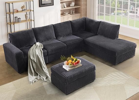 Oversized Corduroy L Shaped Sectional Sofa Couch For Living Room