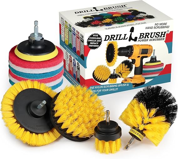 Drillbrush Rotary Brush Kit - Scrub Pads - All Purpose Bathroom Scrubbers | Shower Scrubbing Brushes for Cordless Drill - Tile Cleaner Drill Attachment Commercial Scouring Pad Cleaning Kit