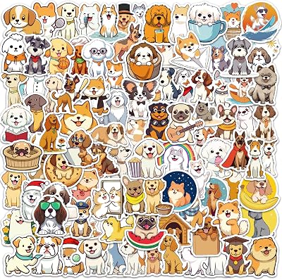 102Pcs Cute Dog Stickers, Cartoon Dog Stickers for Waterproof, Dachshund Decals for Water Bottles Notebook Water Bottle Guitar Skateboard Kids Teen