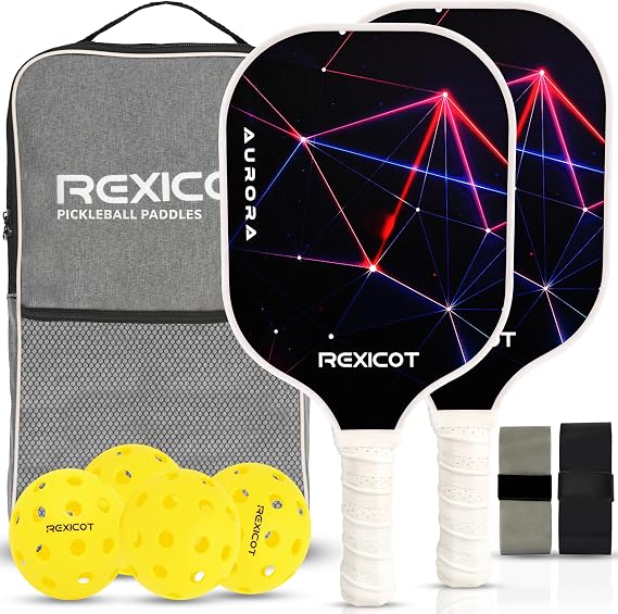 Pickleball Paddles Lightweight Fiberglass Racket with Honeycomb Core for Adults, Beginners, Men & Women Set of 2 Pack and Single with Racket Cover, Pickle Ball Equipment, Raquetas de Pickleball
