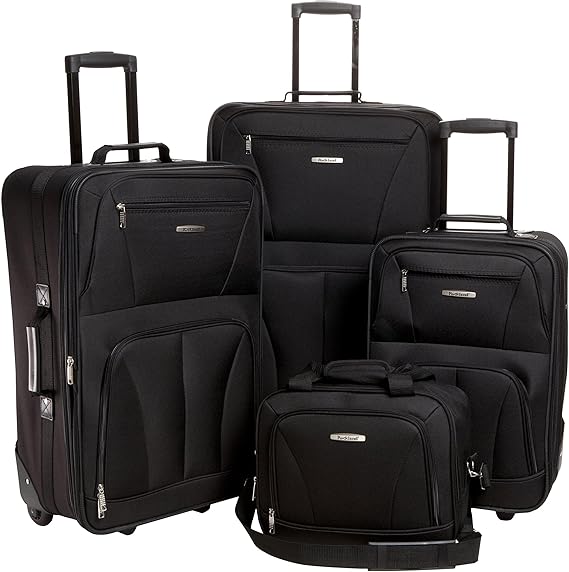 Rockland Fashion Softside 4 Piece Luggage Set, Expandable, (14" Tote/19"/24"/28"), Black