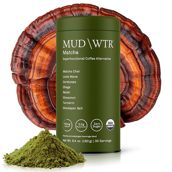 MUDWTR Mushroom Matcha Powder, Japanese Matcha Powder Blend, 30 Servings | 3,000mg Adaptogenic Mushrooms, Reishi & Cordyceps, USDA Organic, Energy, Focus & Immunity Support
