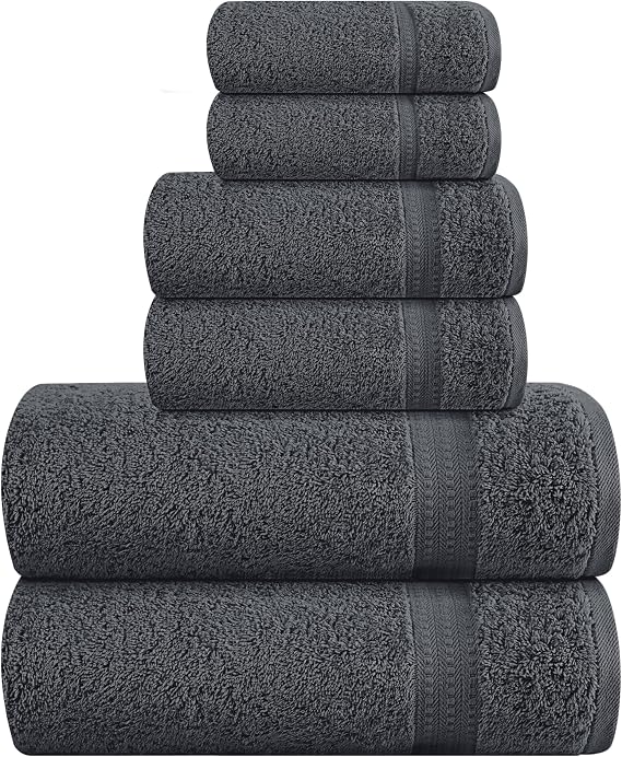 MyOwn 6 Piece Towel Set, 100% Combed Cotton - 2 Bath Towels, 2 Hand Towels, 2 Wash Cloths - 500 GSM Luxury Hotel Quality Ultra Soft Highly Absorbent Towel Set for Bathroom - Charcoal Grey