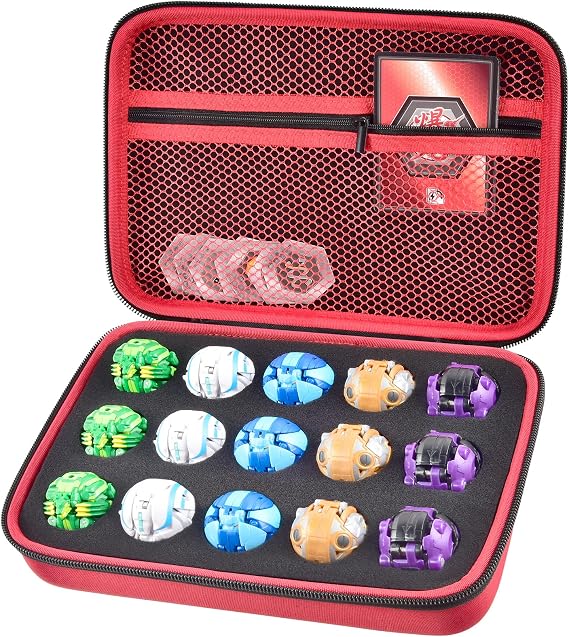 Comecase 15-Slot Case for Bakugan Figures and Cards with Mesh Pocket-Red