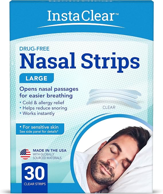 Instaclear Nasal Breathing Strips, Clear Large 30 ct | Works Instantly, Nasal Congestion Relief, Stops Snoring, Cold & Allergy