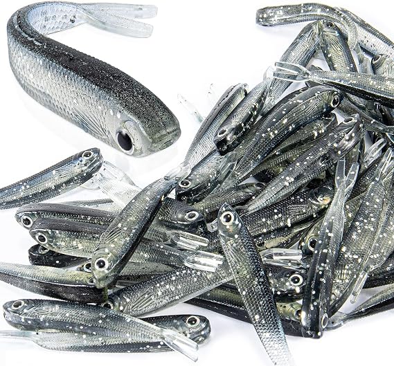Syosisny 50 PCS Plastic Soft Fishing Lure, Lifelike Forked Tail Minnow, Fishing Baits Tackle for Saltwater and Freshwater Bass, Crappie, Walleye, or Trout Lures