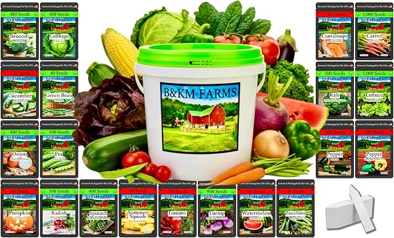 Beginner Survival Seed Vault: 10,000+ Heirloom & Non-GMO Seeds (20 Easy to Grow Varieties) by B&KM Farms