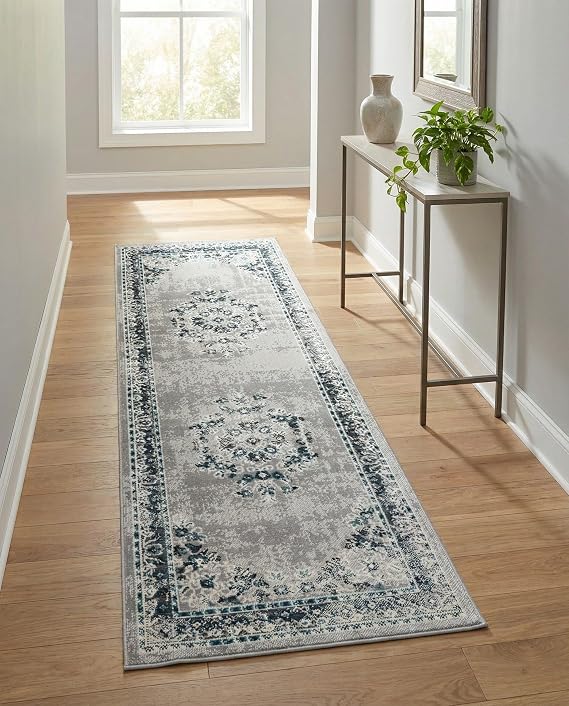 - Lucerne Rug 6 Ft Runner Gray Bohemian Easy-Clean Rug for Hallways, Kitchens, and Entryways