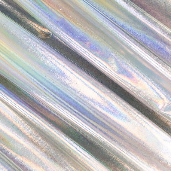 FabricLA Metallic Foil Lame Spandex - Knit Fabric, 4-Way Stretch, 60" Inch Wide Foil Spandex by The Yard - Dancewear, Costumes & Decoration - Silver Iridescent Hologram, 2 Yards