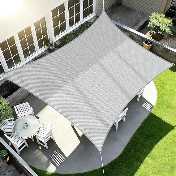 ECOOPTS 20'x20' HDPE Sun Shade Sail Rectangle Canopy Shades for Outdoor Patio Pergola Cover Blockage 95% UV Resistant(Gray)