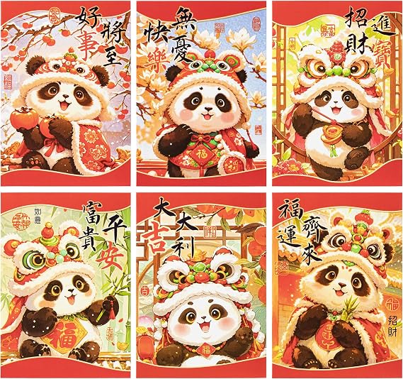 KI Store Chinese New Year Red Envelope 24pcs 2026 Panda Red Packet Lai See Hong Bao for Spring Festival Wedding Graduation Birthday