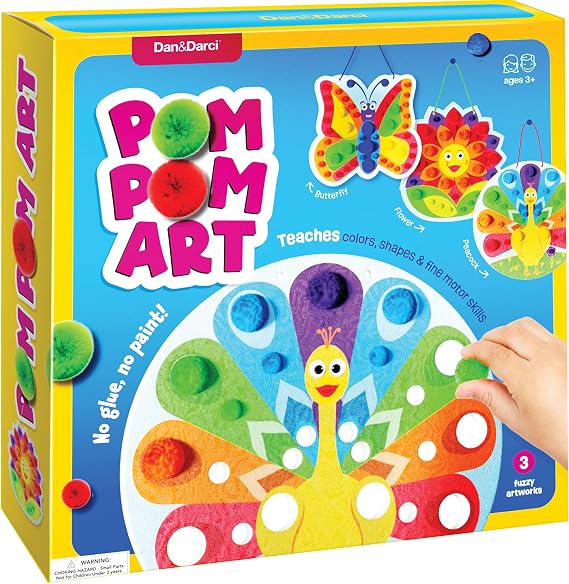 Dan&Darci Pom Pom Arts & Crafts Kit for Toddlers - Art Activity Craft for Little Boys & Girls Ages 3-6 Years Old Kids Sensory Activities - Builds Fine Motor Skills & Hand-Eye Coordination