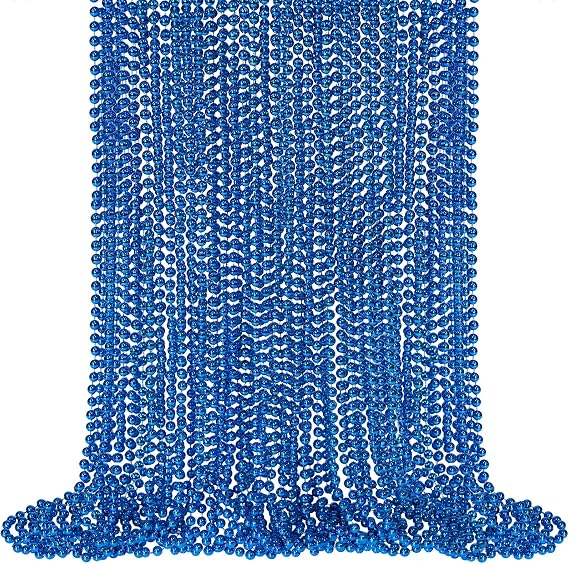 SHAOQINLIN 24 PCS Blue Mardi Gras Beads, 33'' Blue Bead Necklace, Christmas Necklaces, 4th of July Necklaces, Party Beads for Patriotic Day, Mardi Gras, Christmas, Carnival Party Favors