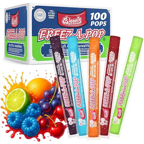Freeze Pops, 100 Count Ice Pops Bulk Pack of Refreshing Assorted Flavors, Enjoy Popsicles Frozen and Ready Anytime, Bright, Fruity and Fun Flavor Ice Freeze Pop for All Ages
