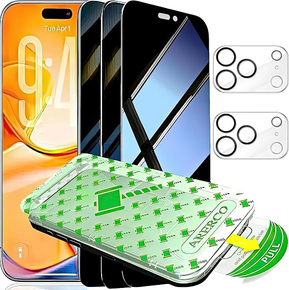 3 Pack for iPhone 17 Pro Max Privacy Scree Protector +2 Camera Cover