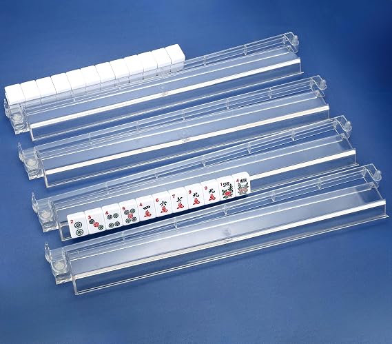 CAYOULR Mahjong Racks with Pushers Set of 4 Clear Acrylic Tile Racks | Portable Mahjong Racks One-Piece Mahjong Pushers Majiang Tile Racks for Family Game American Mahjong Gifts Accessories