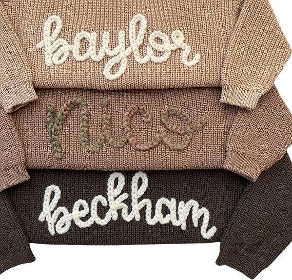 Personalized Baby Name Sweater Hand Embroidered Knit Name Sweater for Kids Custom Knit Infant Jumper Newborn Gift handmade