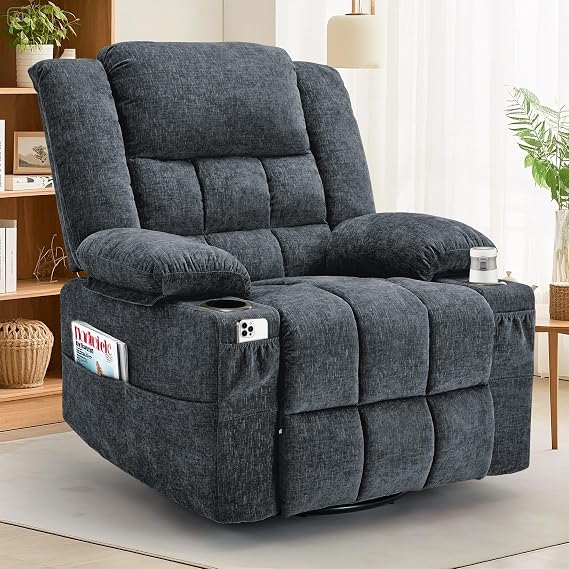 Korser 360° Rotating Recliner Chair with Reclining Function Massage Chair with Heat Function TV Chair with Rocking Function Manual Recliner Chair for Baby Room Living Room