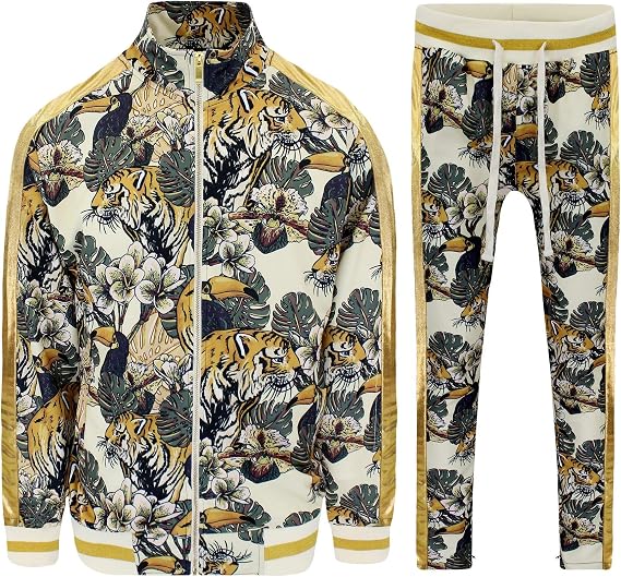G-Style USA Men's 2-Piece Tracksuit Set Cotton Blend Zip-Up Jogging Sweatsuit With Trim Detail S-5XL