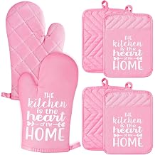 GROBRO7 5Pack Grey Pocket Pot Holders & 6Pcs Oven Mitts Pot Holders Set wtih Funny Printing Patterns The Kitchen is The Heart of The Home