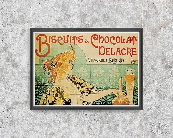 Vintage Posteria Poster A1: 33.11 x 23.39 inch | 85x60 cm Wall Decoration Canvas For Bedroom - Biscuits and Chocolat Delacre