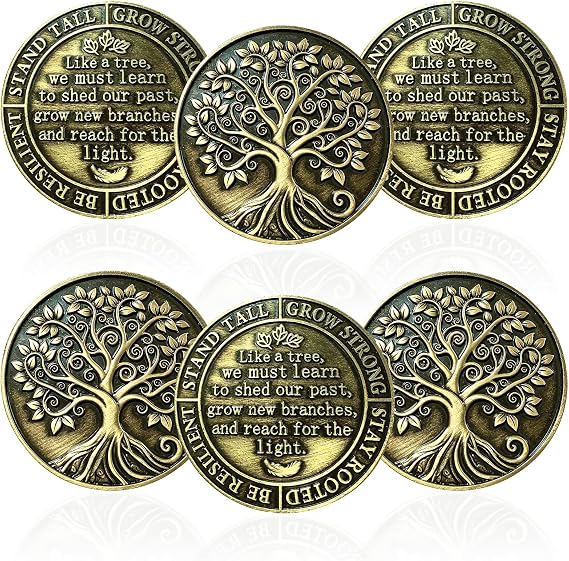 6 Pcs Tree of Life Challenge Coin, Inspirational Collectible Pocket Token | 1.57inch, 3mm Thickened, Motivational Quote & Artistic Design Collectible Commemorative Coin Gifts