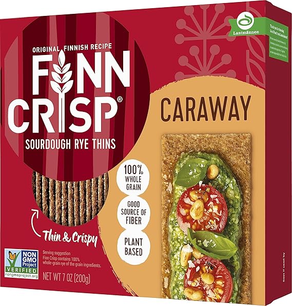 Finn Crisps Rye Crispbread with Caraway 7oz | Thin, Crispy Rye Flatbreads with Caraway | Authentic Finnish Sourdough Crispbread | Crackers by Finn Crisp [7oz Box]