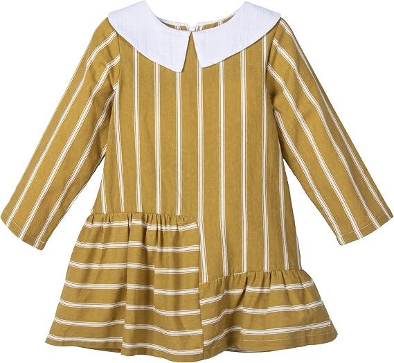 Toddler Girls Long Sleeve Cotton Dresses School Uniform Casual Tulle Shirt Collar Dress Clothes Kids Size 2-7 Year
