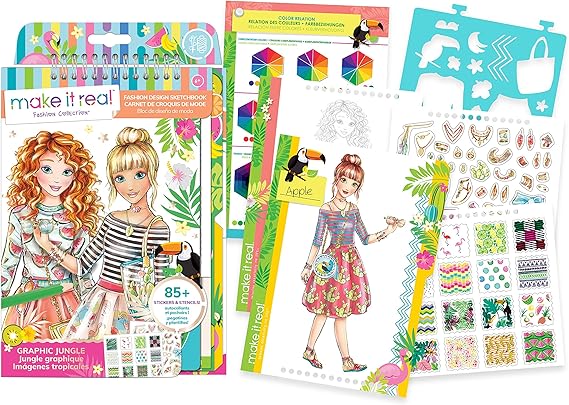 Make It Real 3201 Fashion Design Sketchbook - Graphic Jungle Coloring Book for Girls