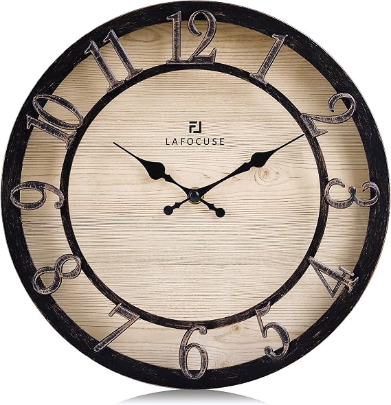 Lafocuse 12 Inch Black Kitchen Farmhouse Wall Clocks Battery Operated