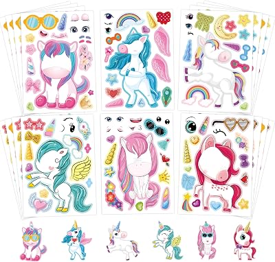 24 Pcs Make Your Own Unicorns Sticker Sheet, Unicorns Party Favors Face Stickers for Kids Girls Toddlers Activities Bags Unicorns Birthday Party Favors Supplies Craft