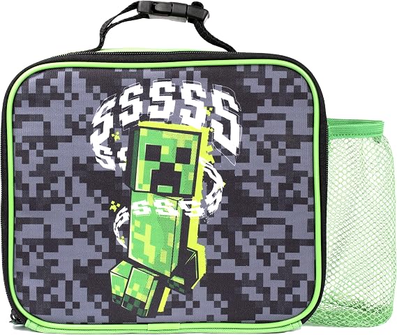 Minecraft - Kids Lunch Bag - Video Game Creeper Lunch Box - Mesh Pocket - Clip Carry Handle Gifts - Official Merchandise