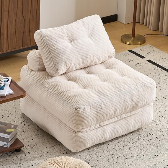 Folding Sofa Bed,Convertible Sleeper Chair for Adults, Folding Sofa Bed Foam Filling Couch with Pillow，Sleeper Chairs Single Size Floor Mattress,White
