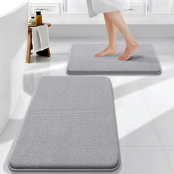 OLANLY Memory Foam Bathroom Rugs Mats Sets 2 Piece, 24"x16"+30"x20", Grey