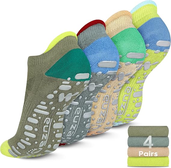 Muezna Pilates Socks Grippy Socks Woman Non Slip Grip Yoga Socks with Grips | Anti Skid Sock for Barre Hospital with Cushion, Bottom, Slip Resistant Socks Size 9-10,for Adult, Elderly, Pregnant