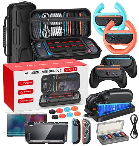 Switch 2 Accessories Case Bundle, 20 in 1 All in One Accessories Kits Black