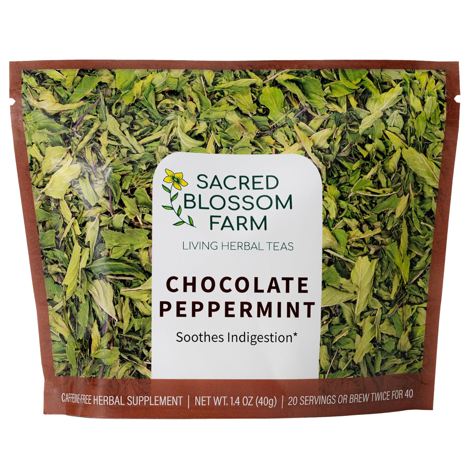 Chocolate Peppermint Herbal Tea | Sacred Blossom Farm | 1.7 oz. Loose Leaf | Ease Digestion & Headache | Organically Grown in Wisconsin | Caffeine Free