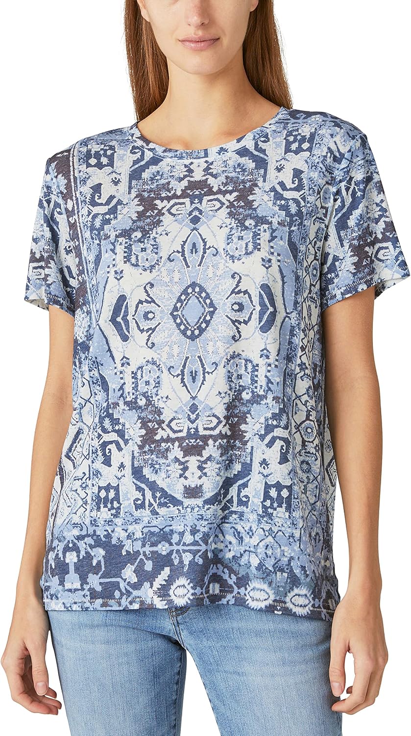 Lucky Brand Womens Printed Scoop Neck Tee