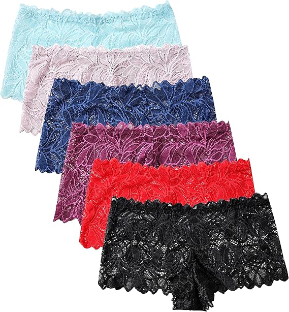 Women's Lace Panties, Soft Stretch Cute Boyshorts Panties, Sexy Cheeky Underwear, Multipacks