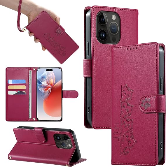 Compatible iPhone 14 Pro Case Notebook Type iPhone 14 Pro Folio Case Cute Cat Pattern iPhone 14 Pro Mobile Phone Cover Stylish Smartphone Case with Strap Compatible iPhone 14 Pro Case 6.1