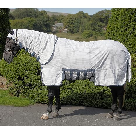 Masta Sweet Itch Combo Fly Rugs for Horses with Neck and Belly Wrap - Horse Fly Rug 600D Ripstop Breathable Sheet, Insects Flies Bug Protection - White, Size 7ft 6inch