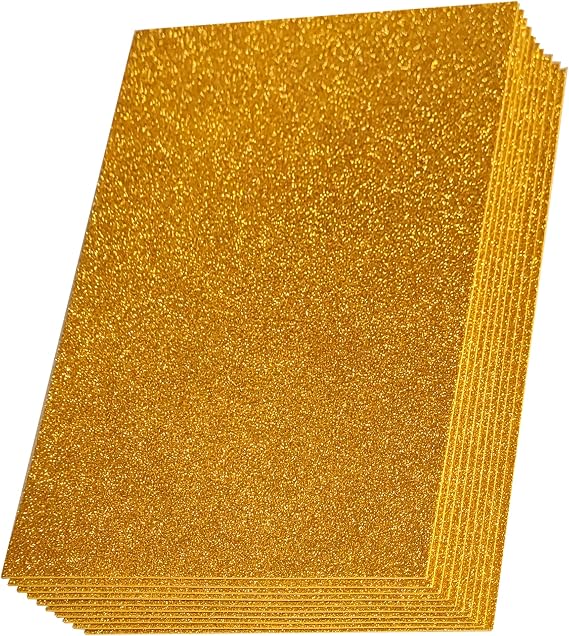 SALEMAR Gold Sticky Glitter Foam Sheets for Craft, 10 Packs Thick Self-Adhesive Sparkle EVA Paper Stickers for Craft Projects, 30 x 20cm