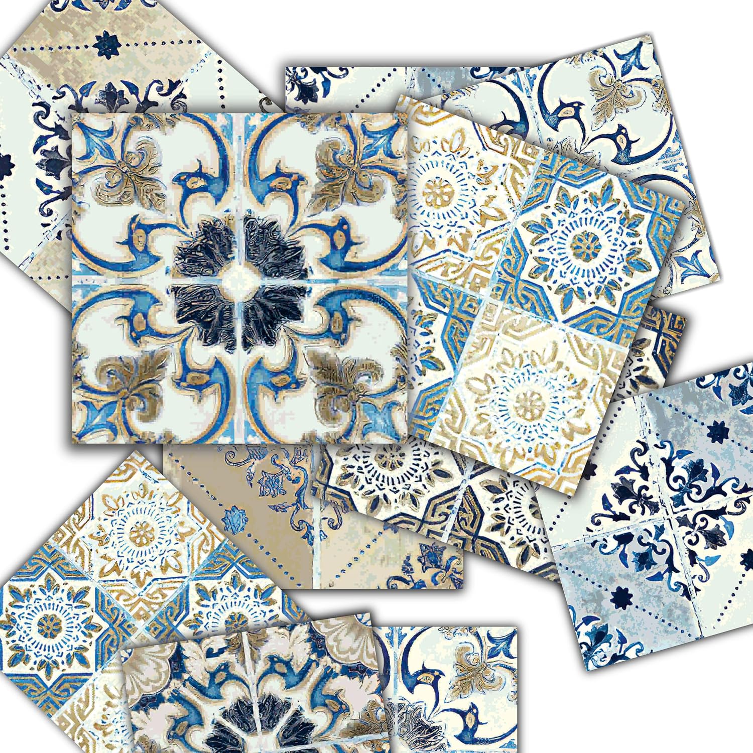 Tink Self Adhesive Mixed Moroccan 4 Pattern Pvc Tile, Adhesive Tile Coating, Tile Decal, Floor Wall Tile 15x15 cm 10 Pieces0.225 m2