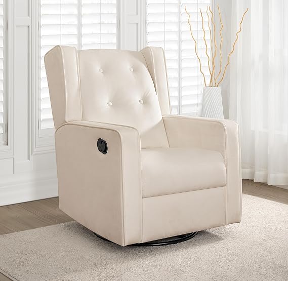 Naomi Home Odelia Swivel Rocker Recliner Chair for Adults and - Cream