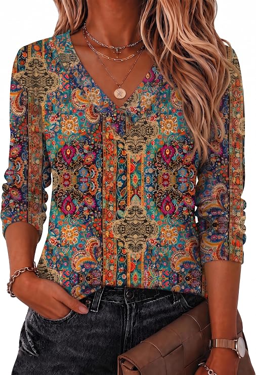 Zeagoo Women Long Sleeve Tops Dressy Casual V Neck Shirt Fall Work Blouse