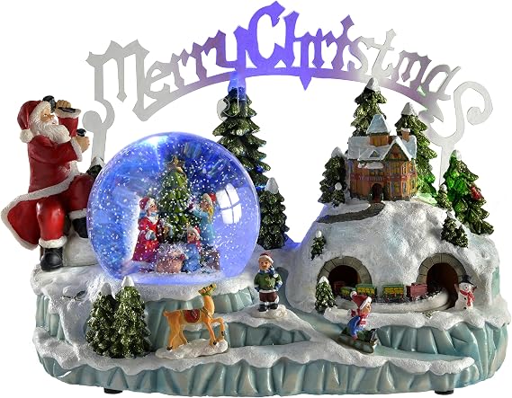 WeRChristmas 30 cm Pre-Lit Scene Musical Animated Snow Globe with Moving Train Christmas Decoration